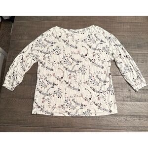 Loft Outlet Women's White brown Blue flowers Quarter Sleeve  Rayon Top Size XL